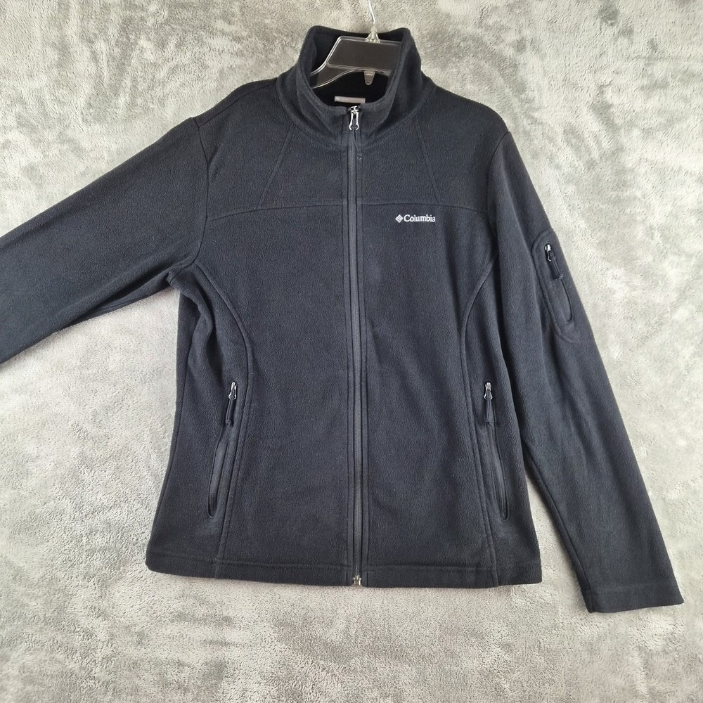 Columbia Fleece Jacket Womens Medium Black Full Zip Outdoor Hiking Zip Pockets